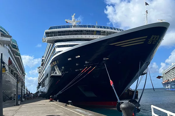 Explora I docked in the sunny Caribbean Islands