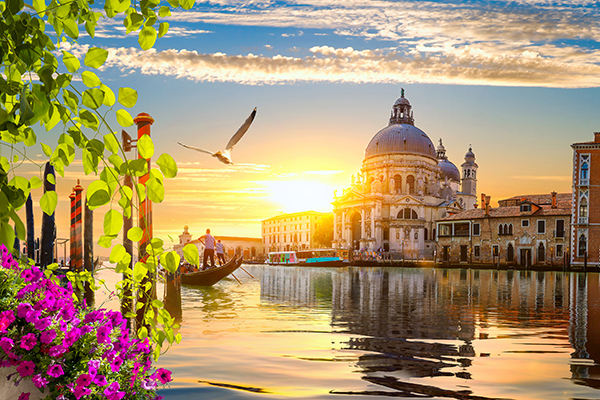 Venice Gondola with the view of the sunset in the background